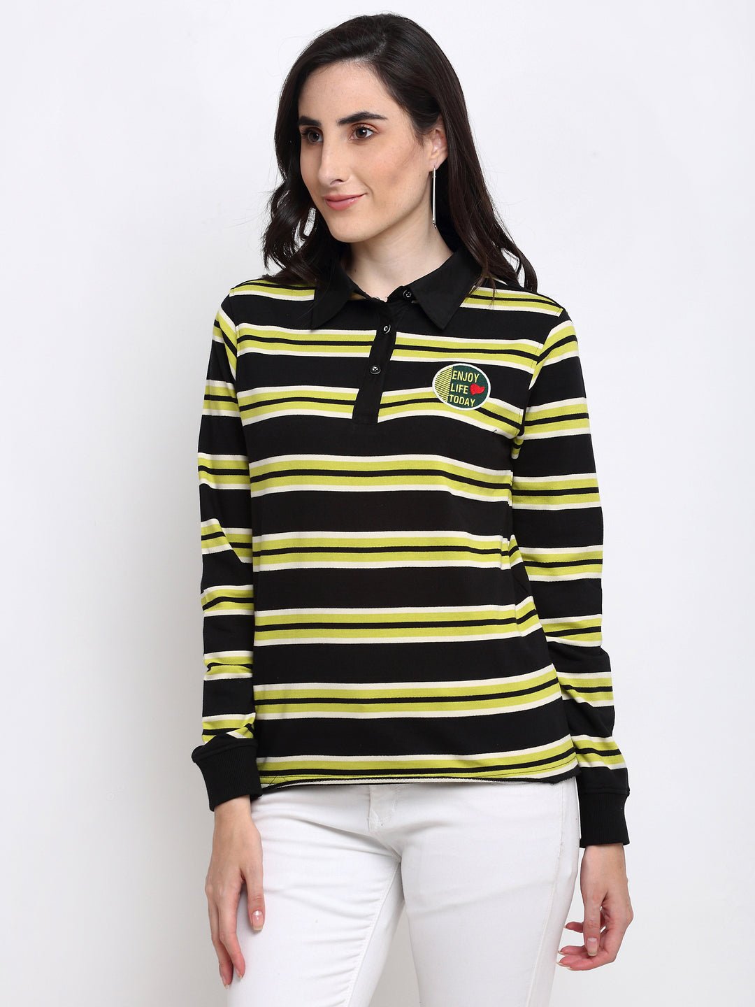 Black Striped Polo Neck Sweatshirt - clubyork