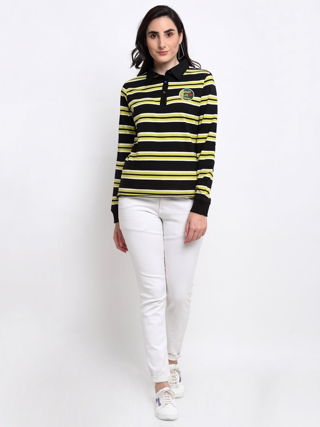 Black Striped Polo Neck Sweatshirt - clubyork