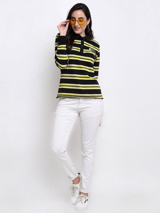 Black Striped Polo Neck Sweatshirt - clubyork