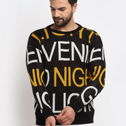 Black Typography Print Round Neck Sweater - clubyork