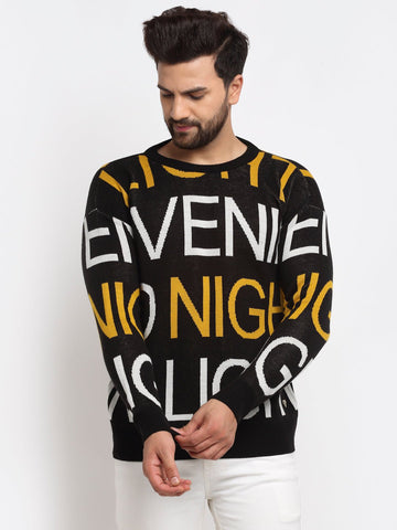 Black Typography Print Round Neck Sweater - clubyork