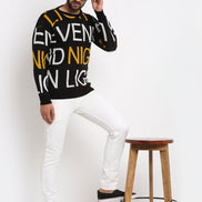 Black Typography Print Round Neck Sweater - clubyork