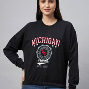 Black Typography Print Round Neck Sweatshirt - clubyork