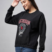 Black Typography Print Round Neck Sweatshirt - clubyork