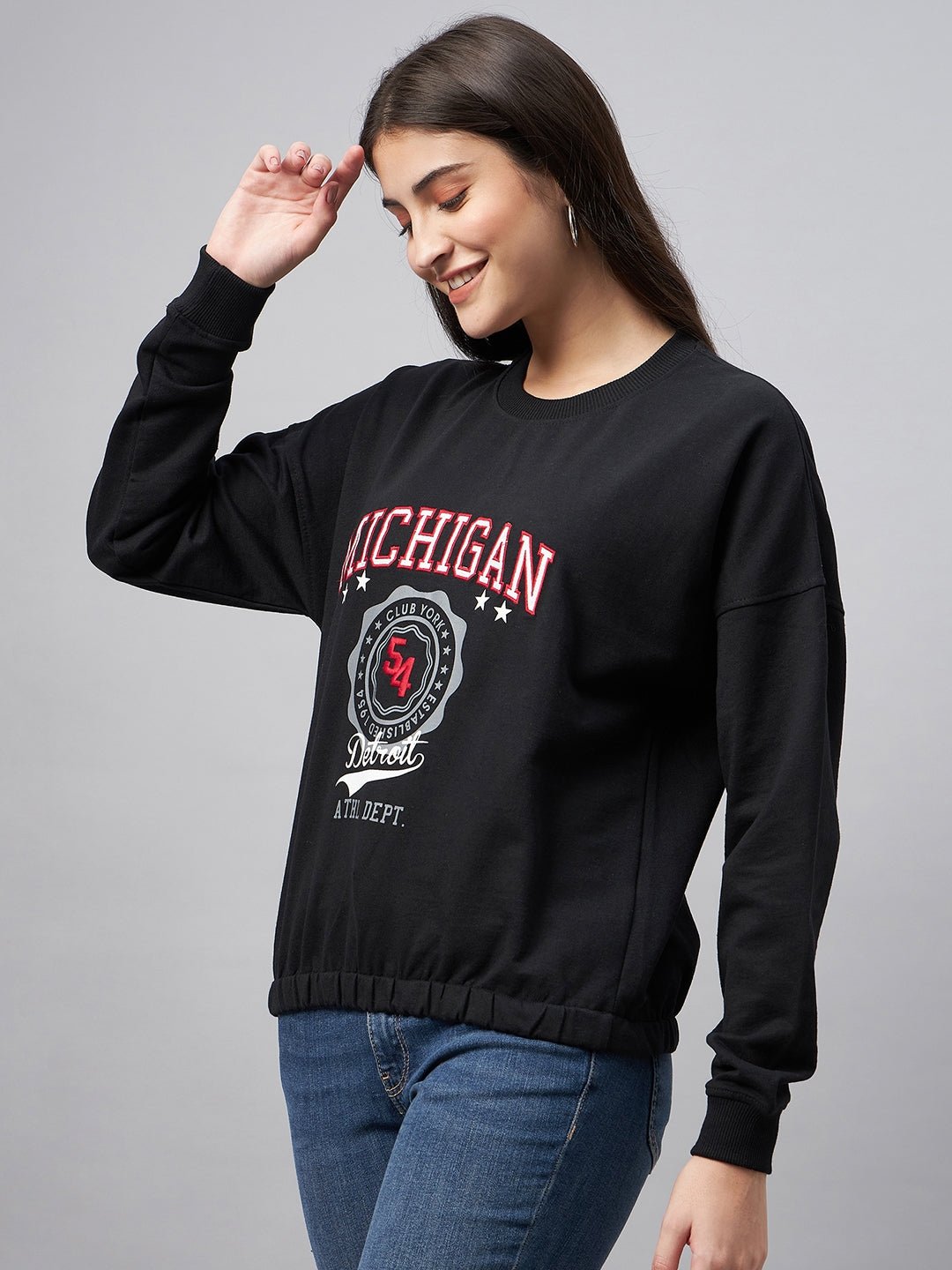 Black Typography Print Round Neck Sweatshirt - clubyork