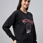 Black Typography Print Round Neck Sweatshirt - clubyork
