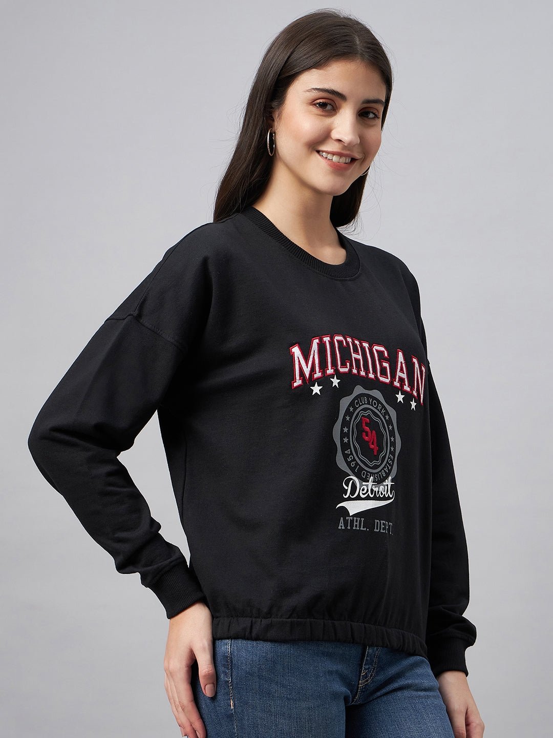 Black Typography Print Round Neck Sweatshirt - clubyork