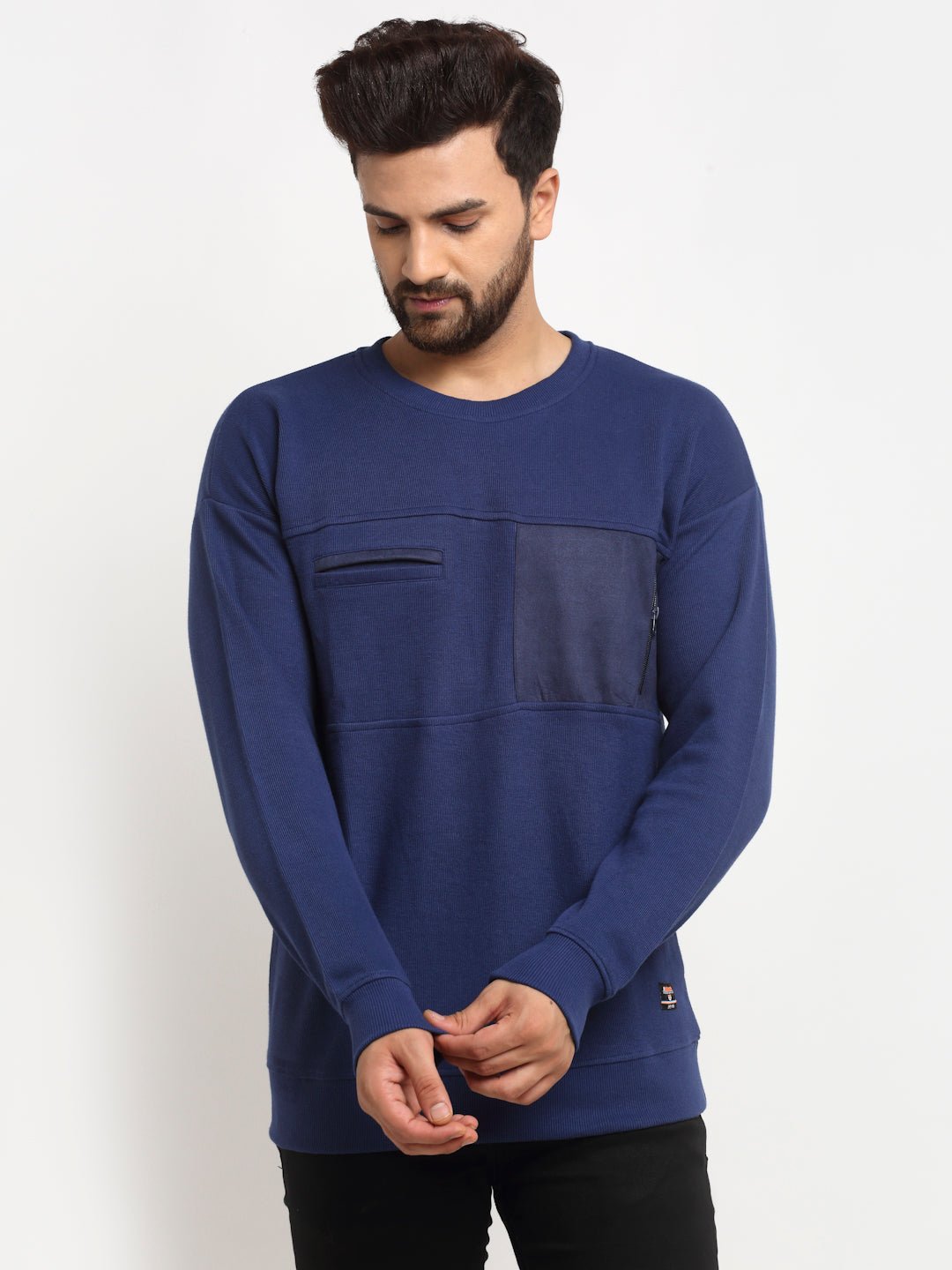 Blue Colourblocked Round Neck Sweatshirt - clubyork