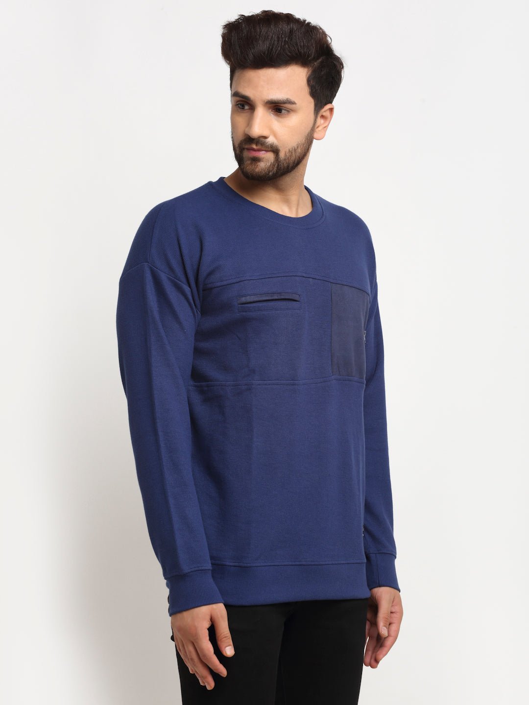 Blue Colourblocked Round Neck Sweatshirt - clubyork