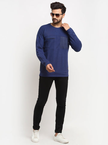 Blue Colourblocked Round Neck Sweatshirt - clubyork