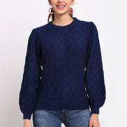 Blue Self Design Round Neck Sweater - clubyork