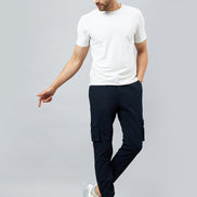 Blue Slim Fit Solid Cargo Pant