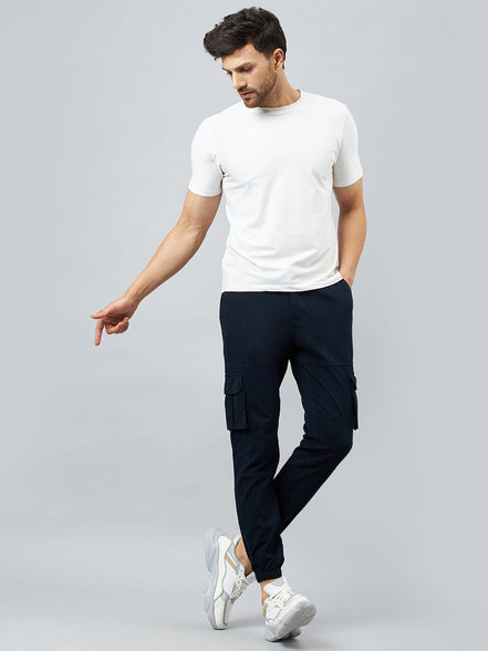 Blue Slim Fit Solid Cargo Pant