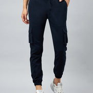 Blue Slim Fit Solid Cargo Pant