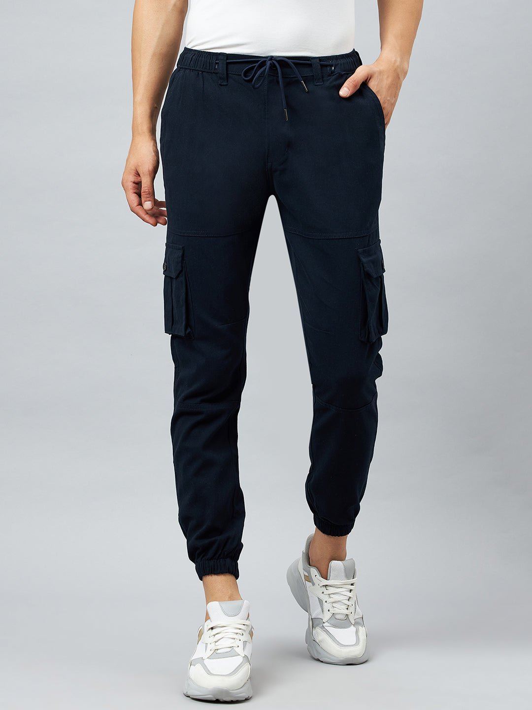 Blue Slim Fit Solid Cargo Pant