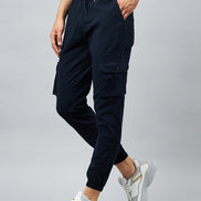 Blue Slim Fit Solid Cargo Pant