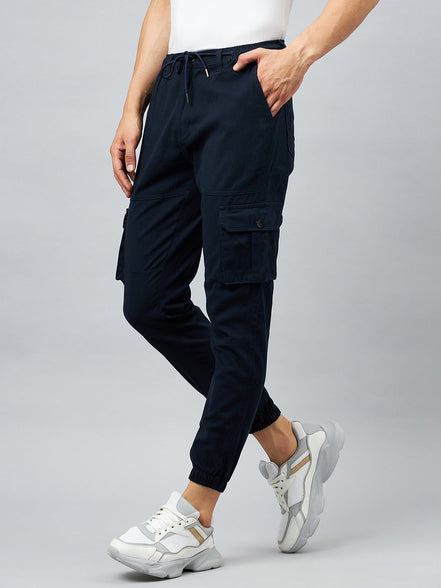 Blue Slim Fit Solid Cargo Pant