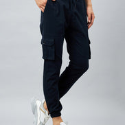 Blue Slim Fit Solid Cargo Pant