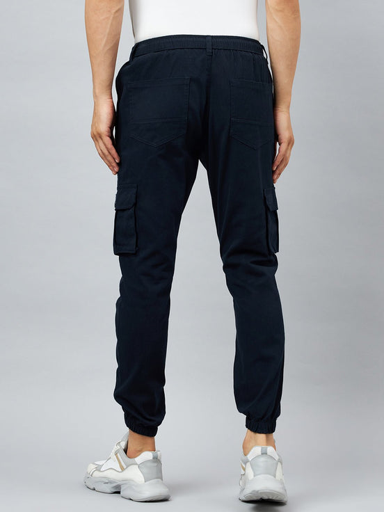 Blue Slim Fit Solid Cargo Pant