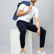 Blue Slim Fit Solid Cargo Pant