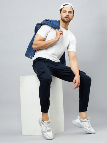 Blue Slim Fit Solid Cargo Pant