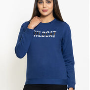 Blue Typography Round Neck Sweatshirt