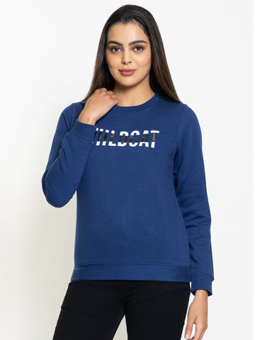 Blue Typography Round Neck Sweatshirt