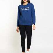 Blue Typography Round Neck Sweatshirt