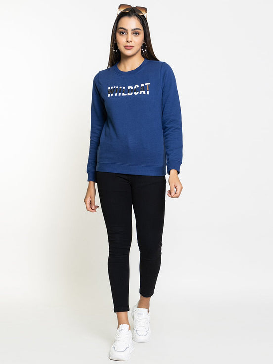 Blue Typography Round Neck Sweatshirt