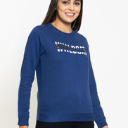 Blue Typography Round Neck Sweatshirt