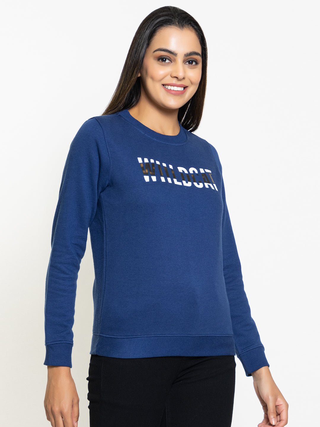 Blue Typography Round Neck Sweatshirt