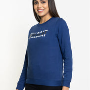 Blue Typography Round Neck Sweatshirt