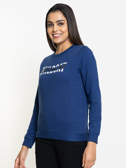 Blue Typography Round Neck Sweatshirt