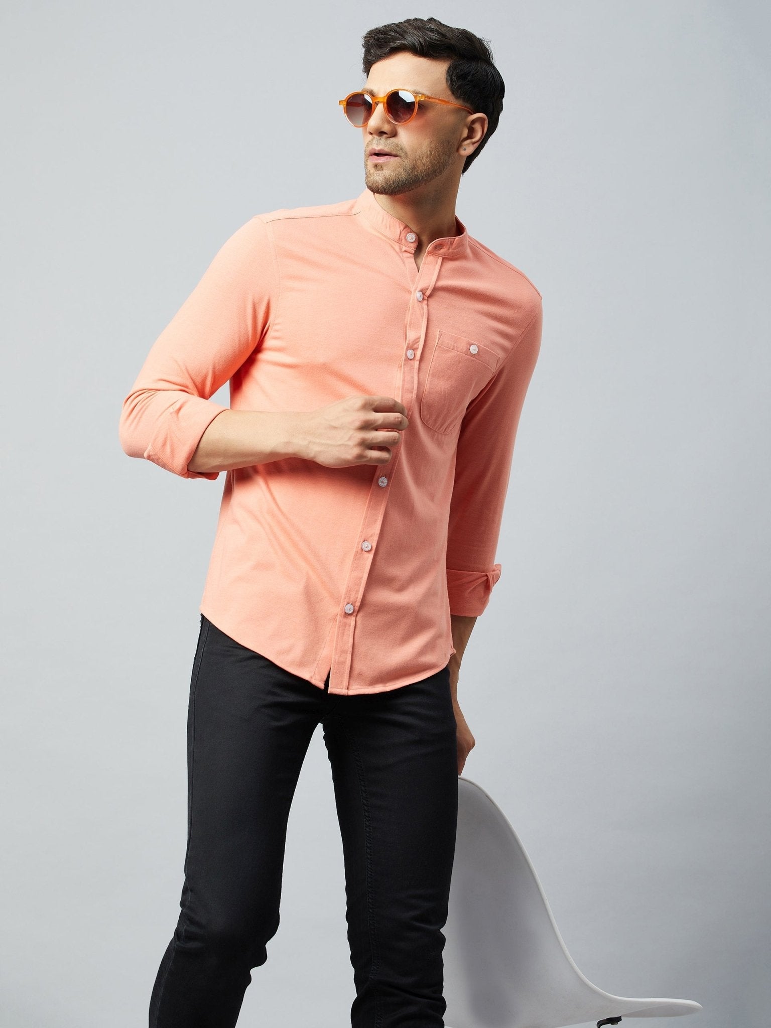 Bright Peach Full Sleeve Casual Shirt
