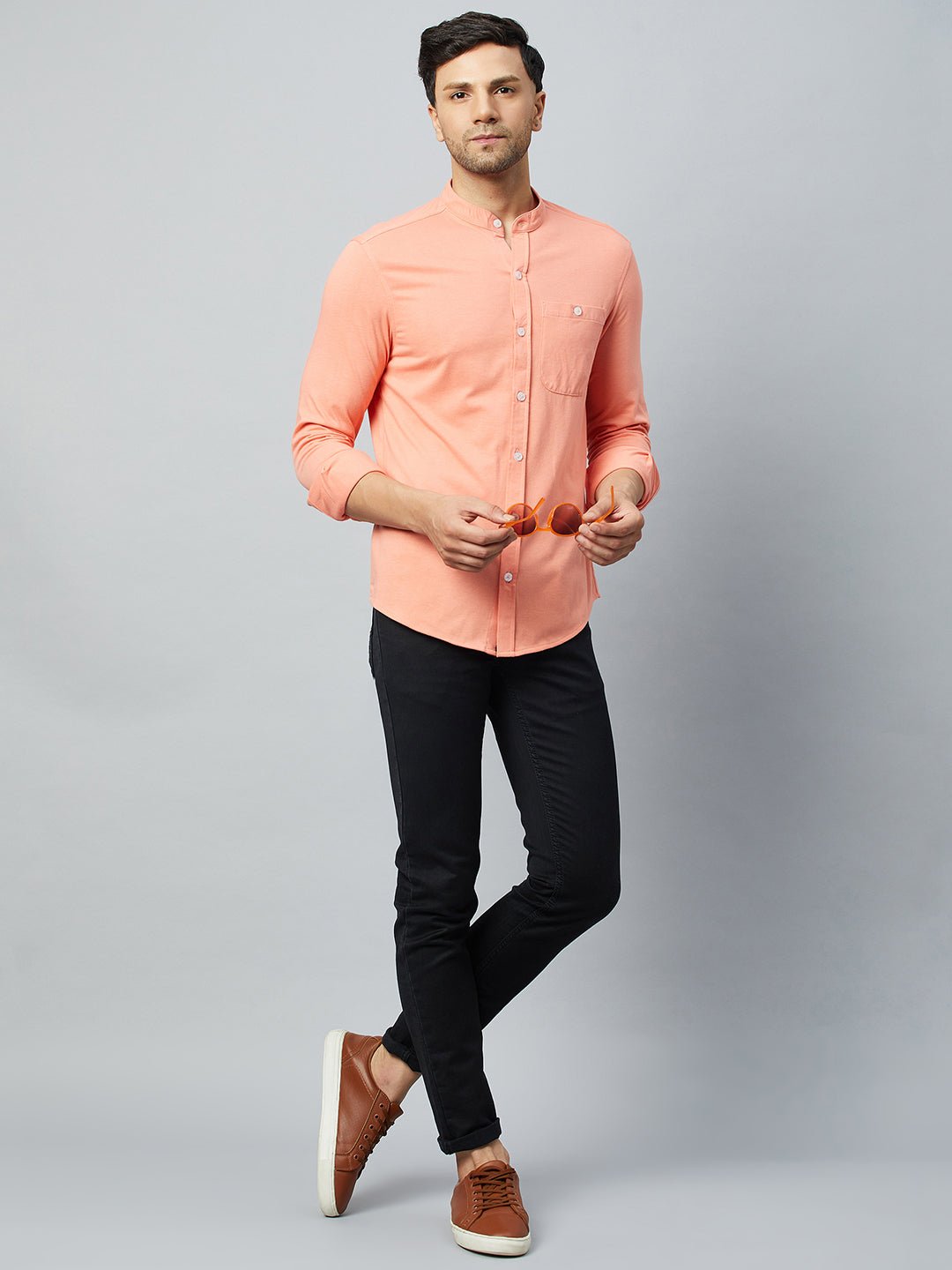 Bright Peach Full Sleeve Casual Shirt