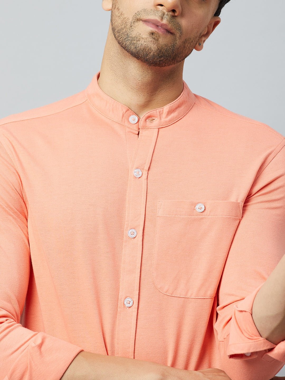 Bright Peach Full Sleeve Casual Shirt