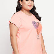 Bright Peach Printed Plus Size Tshirt