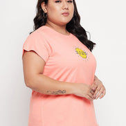 Bright Peach Printed Plus Size Tshirt