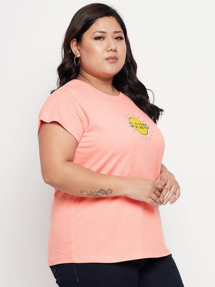 Bright Peach Printed Plus Size Tshirt