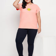 Bright Peach Printed Plus Size Tshirt