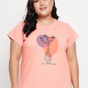 Bright Peach Printed Plus Size Tshirt