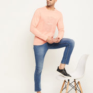 Bright Peach Printed  Round Neck T-Shirt
