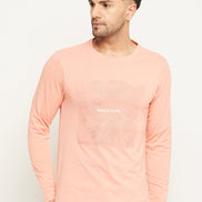 Bright Peach Printed  Round Neck T-Shirt
