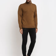 Brown Solid High Neck Sweater
