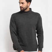 Charcoal Solid High Neck Sweater