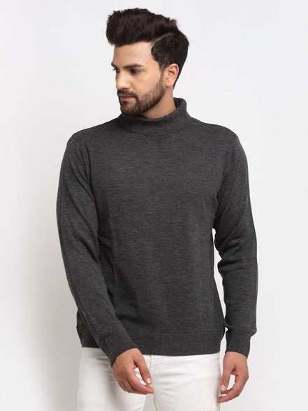Charcoal Solid High Neck Sweater