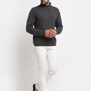 Charcoal Solid High Neck Sweater