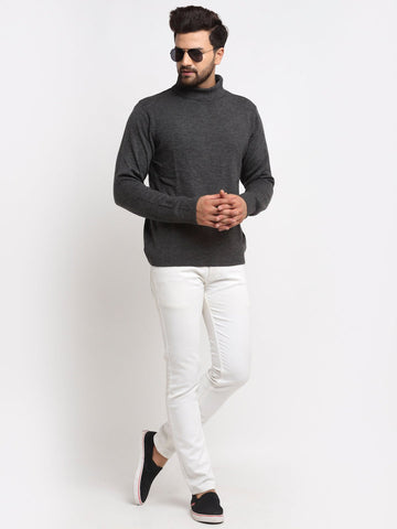 Charcoal Solid High Neck Sweater