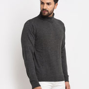 Charcoal Solid High Neck Sweater