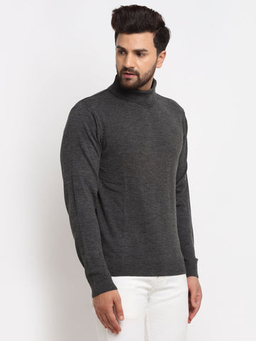 Charcoal Solid High Neck Sweater